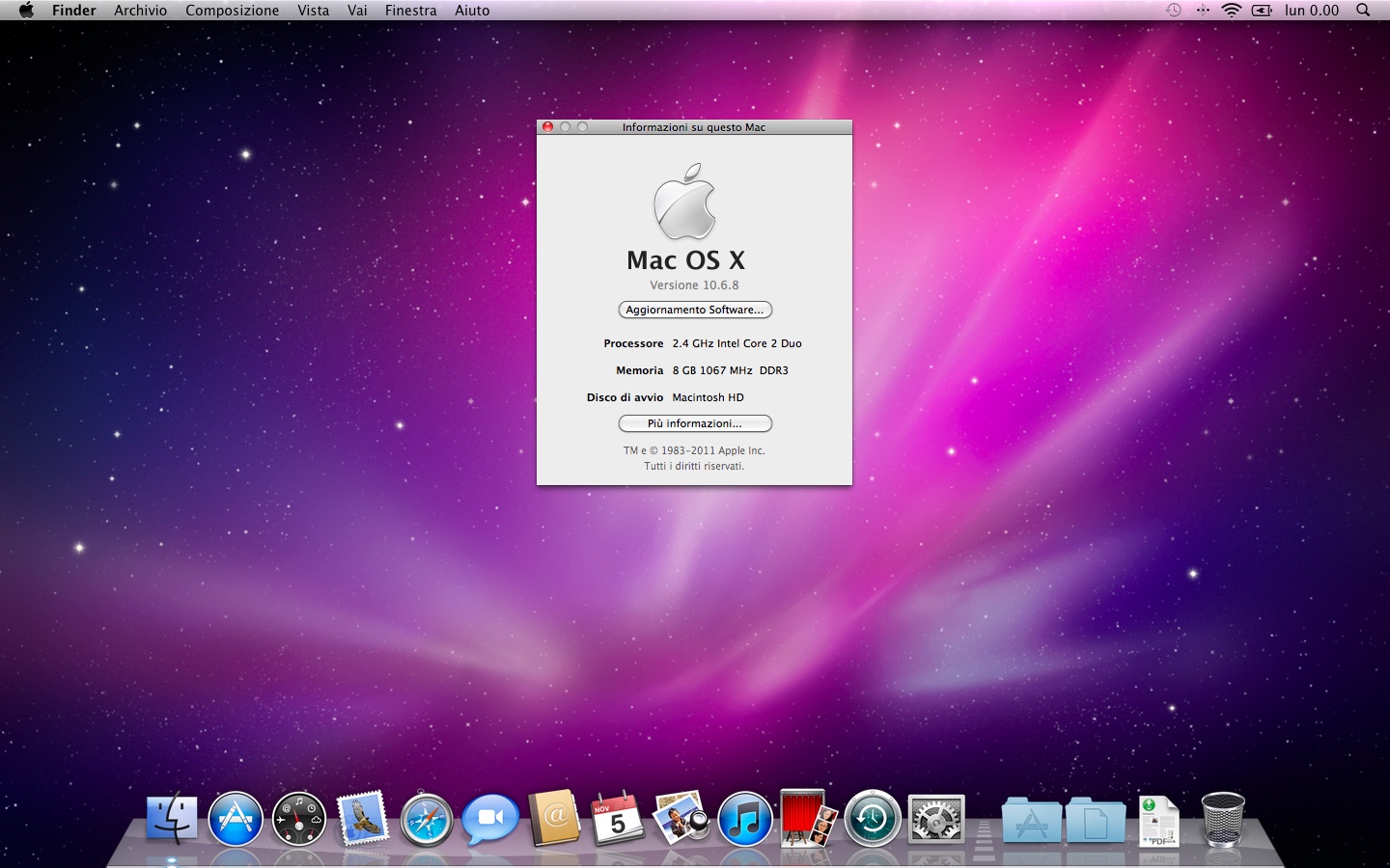 Mac OS X 10.6 Snow Leopard About Dialog (Italian) (2009)